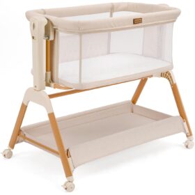 Ezebaby 3-in-1 Rocking Bassinet Bedside Sleeper | Breathable Mesh Baby Crib with 6 Height Adjustments, Travel Lockable Wheels, and Anti-Reflux Tilt