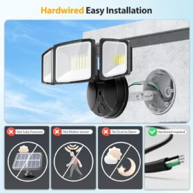 Onforu 75W LED Flood Light Outdoor - 7000LM Triple Head Security Wall Light, IP65 Waterproof Hardwired Exterior Fixture for Garage, Yard, and Entryways (Cool White 6500K, No Motion Sensor)