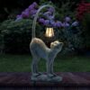 Solar Cat Garden Statue with LED Lantern - Vintage Bronze Outdoor Cat Figurine for Lawn, Patio & Yard Decor - Unique Gifts for Cat Lovers, Grandma & Women