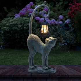 Solar Cat Garden Statue with LED Lantern - Vintage Bronze Outdoor Cat Figurine for Lawn, Patio & Yard Decor - Unique Gifts for Cat Lovers, Grandma & Women
