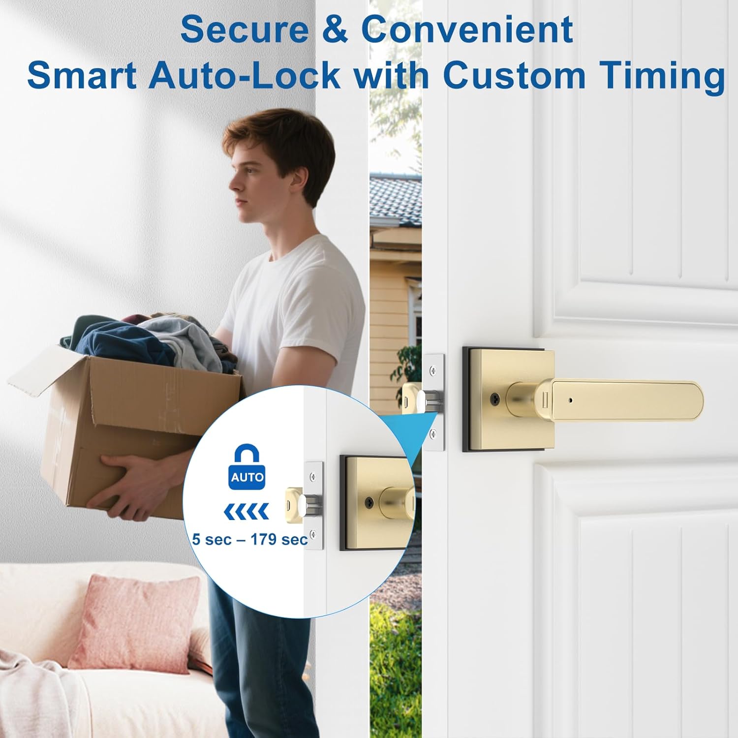 Gavdhe Smart Biometric Door Lock with App Control – Keyless Entry Fingerprint Deadbolt, Auto-Lock & Anti-Peephole, Battery Powered for Home, Office & Apartment (Gold)