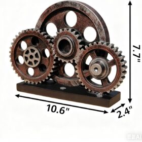 Steampunk Gear Train Sculpture - Antique Copper Industrial Statue for Bookshelves, Desks, & Man Caves