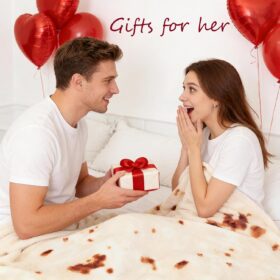 SeaRoomy Realistic Burrito Tortilla Blanket - Double Sided Flannel Throw, Novelty Food Wrap for Kids & Adults (47 Inches, Beige)