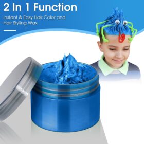 Temporary Hair Color Wax Kit for Girls - DIY Blue Hair Dye with Wiggle Eyes & Face Paint Pens - Washable Halloween Costume & Party Styling Set