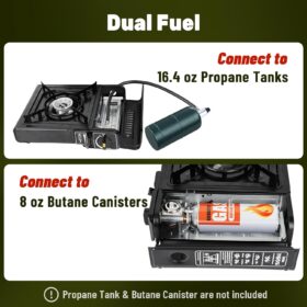 Portable Dual Fuel Camp Stove – 7,800 BTU Butane & Propane Outdoor Camping Stove with Piezo Ignition & Carrying Case