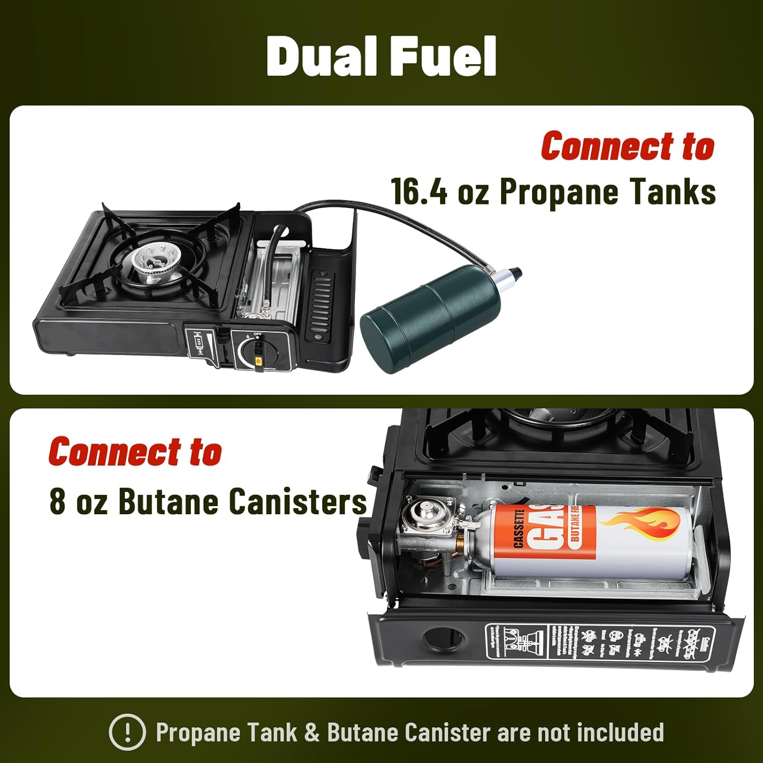 Portable Dual Fuel Camp Stove – 7,800 BTU Butane & Propane Outdoor Camping Stove with Piezo Ignition & Carrying Case