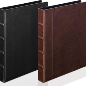 Marspark Vintage Leather 3-Ring Binder (2-Pack) – 1 Inch Hardback Organizer for Letter Size Paper – Antique Book Style with Inner Pockets (Brown, Black)