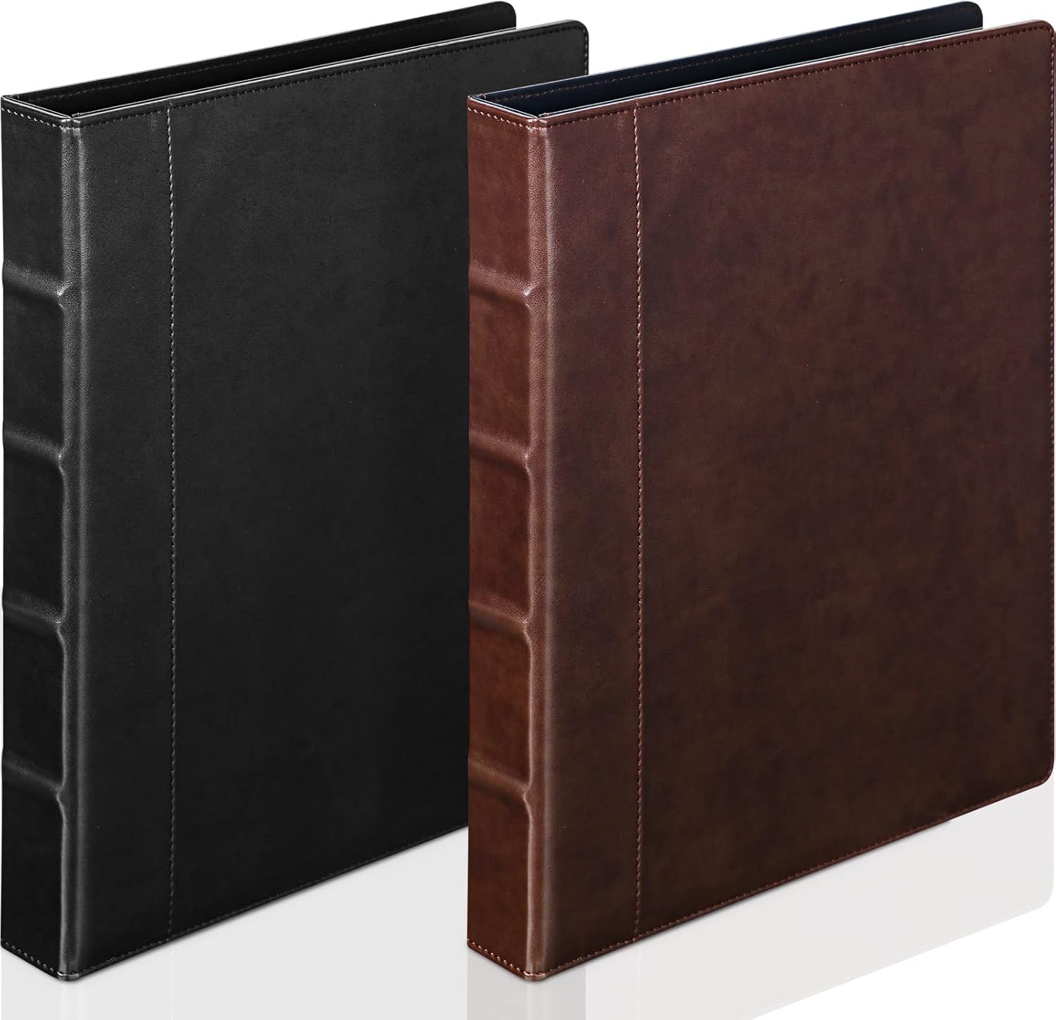 Marspark Vintage Leather 3-Ring Binder (2-Pack) – 1 Inch Hardback Organizer for Letter Size Paper – Antique Book Style with Inner Pockets (Brown, Black)