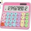 Pink Retro Calculator – 12-Digit Large Display with Mechanical Feel Keys, Solar & Battery Powered Desktop Calculator for Office, School & Home