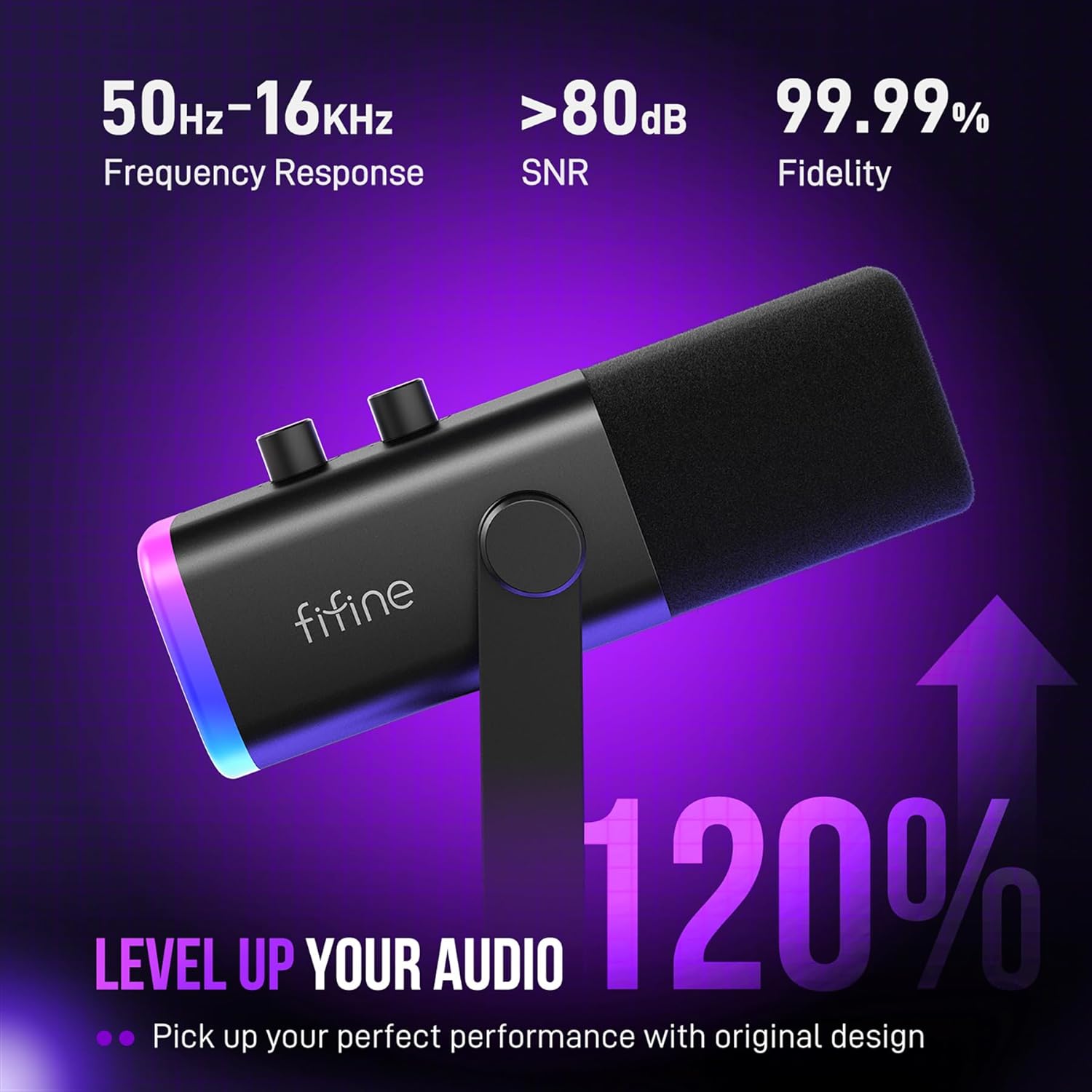 FIFINE AM8T Dynamic USB/XLR Gaming Microphone with RGB Lighting & Boom Arm Stand – Plug & Play PC Streaming Kit with Mute Button, Headphone Jack & Volume Control for Podcasts, Voice-Over, and Recording