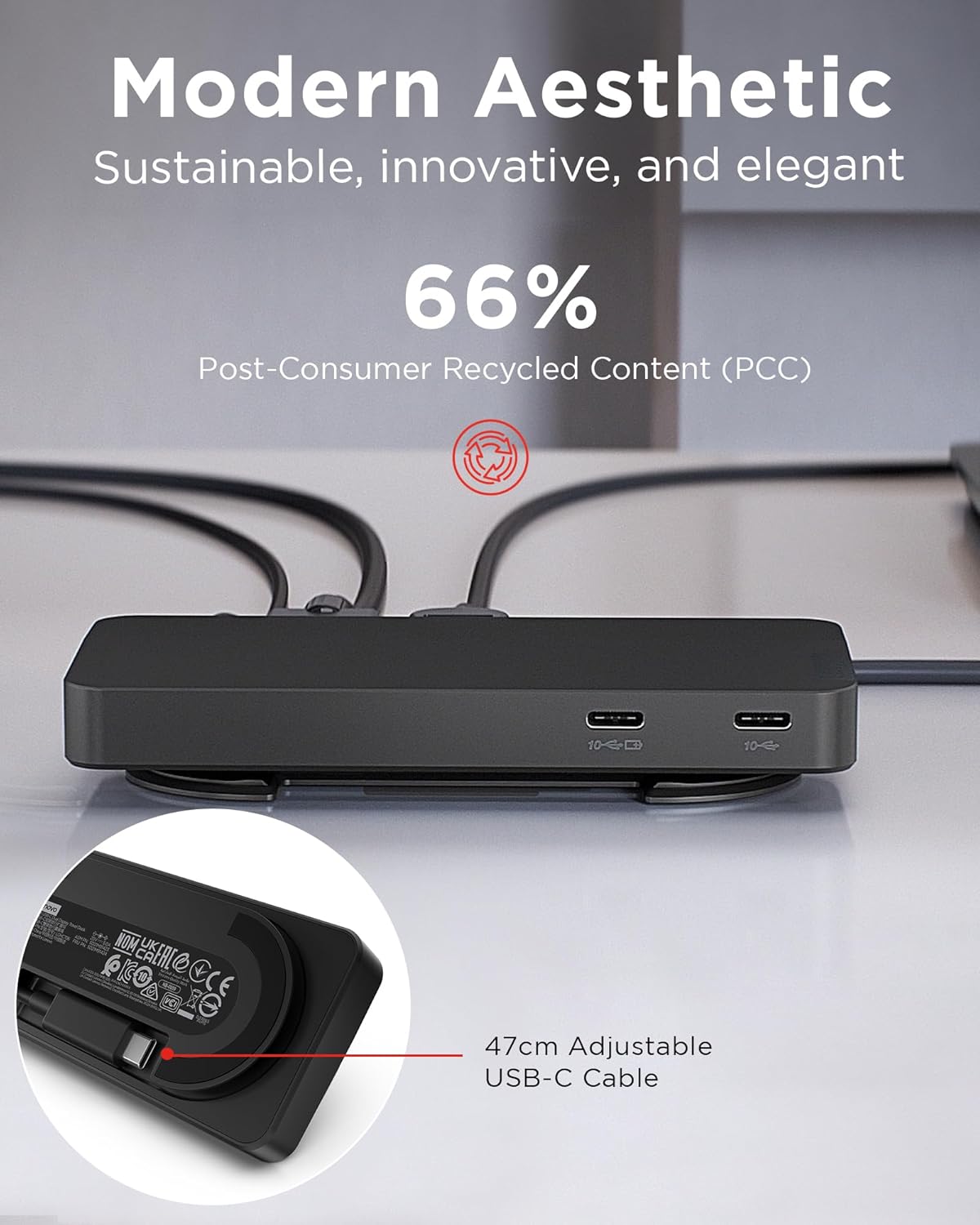 Lenovo USB-C Dual Display Travel Dock with Power Delivery – 7-in-1 Portable Hub, 4K Resolution Support, Integrated Cable (Black)