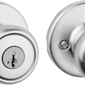 Kwikset Tylo Satin Chrome Keyed Entry Door Knob - SmartKey Re-Keyable, Pick Resistant Residential Door Handle with Lock