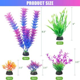 AQUANEAT 10-Piece Artificial Aquarium Plants Set – Soft Purple Plastic Fish Tank Decorations with Ceramic Bases – Safe for Fish, Easy to Clean (Assorted Sizes)