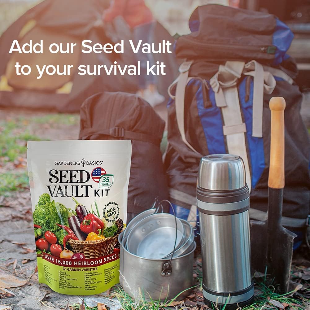 Survival Vegetable Seed Vault: Over 16,000+ Non-GMO Heirloom Seeds for 35 Varieties | Emergency Bugout & Home Gardening Kit with Plant Markers
