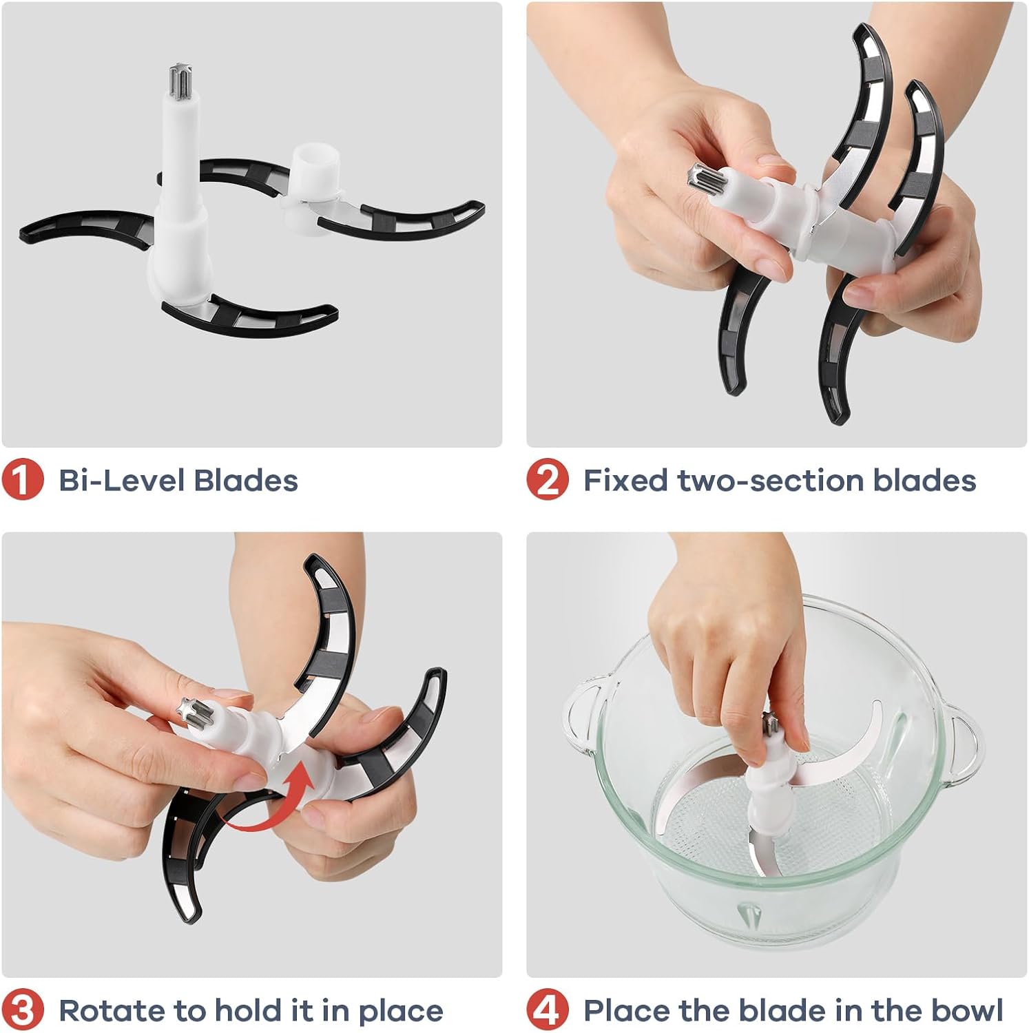 Ganiza 450W 2-Speed Food Processor with 8-Cup Glass & Stainless Steel Bowls | Smart Overheat Protection & Dual Blades for Meat Chopping & Veggie Dicing