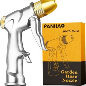 FANHAO Heavy Duty Metal Garden Hose Nozzle - High Pressure Sprayer with 4 Patterns, Leak-Proof Zinc Alloy for Car Wash, Lawn & Pet Cleaning