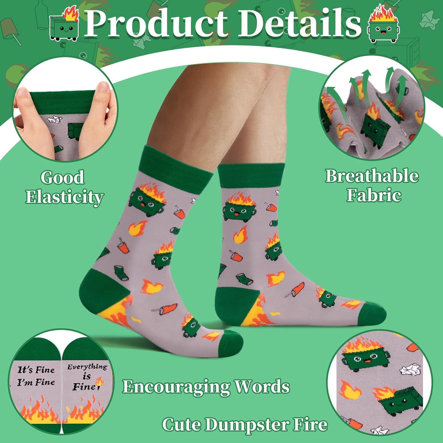 Dalycro Funny Dumpster Fire Socks – Humorous Novelty Crew Socks for Men, Unique Birthday Gag Gift Idea for Coworkers, Friends & Family