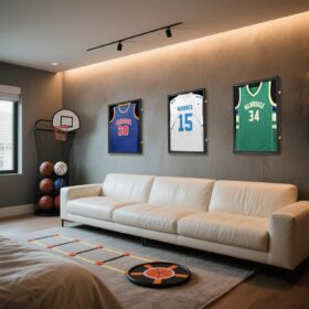 Tieeqe Large Jersey Display Case - Lockable Shadow Box Frame with UV Resistant Acrylic, Wood Finish, Wall Hangers & Hardware - Black Sports Memorabilia Storage for Baseball, Football, Basketball