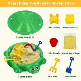 Retro Mini Turtle Sandbox Zen Garden for Desk | Portable Stress Relief Toy with Lid, Rake & Sand | Funny Office Decor & Coworker Birthday Gift