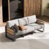 ZANDOR 3-Seater Outdoor Patio Sofa - Grey Powder-Coated Aluminum Frame with All-Weather, Washable Cushions