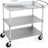 WDT Heavy-Duty 3-Tier Commercial Utility Cart – 990 lbs Capacity NSF Rolling Metal Service Cart with Adjustable Shelves & Liner – Ideal for Kitchen, Restaurant, & Warehouse Storage (Gray)