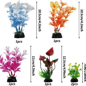 PietyPet 6-Piece Aquarium Plant Set - Colorful Artificial Fish Tank Decorations with Resin Coral Base for Small Tanks