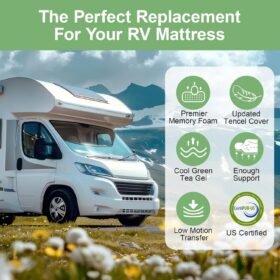 10 Inch Short Queen RV Mattress – Green Tea Cooling Gel Memory Foam, Fiberglass-Free, Medium Firm Support for Camper, Trailer & Truck (60" x 75")