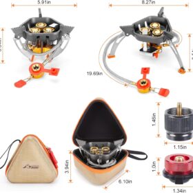 WADEO 7200W Windproof Camping Stove with Piezo Ignition & Propane Adapter - Portable Brass Burner Gas Stove for Backpacking, Hiking & Outdoor Cooking