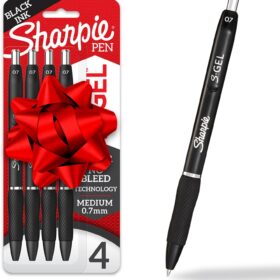 Sharpie S-Gel Pens, Medium Point (0.7mm), Black Ink, 4 Count – No-Smear Gel Ink with Rubber Grip