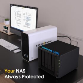 GOLDENMATE 1000VA/600W LiFePO4 UPS Battery Backup & Surge Protector | 10-Year Lifespan, Pure Sine Wave, Auto-Shutdown Port, LCD Display, 8 Outlets (White, 2025 Pro Version)