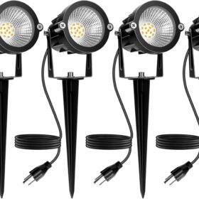 LEONLITE 10W LED Landscape Spotlights, 2700K Warm Low Voltage Outdoor Lighting Kit with UL Plug, IP65 Waterproof Yard Lights for Garden, Trees, and Halloween Christmas Decoration (4 Pack)