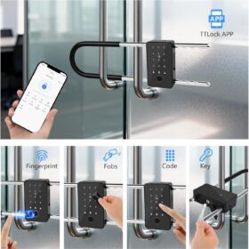 Smart U-Lock with Biometric Fingerprint, Keypad & App Control - Heavy Duty Weatherproof Cycle Lock & Portable Keyless Glass Door Security