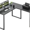 SHW L-Shaped Home Office Desk – 48-inch Wide Corner Computer Workstation with Durable Steel Frame, Space-Saving Design for Small Rooms (Black)