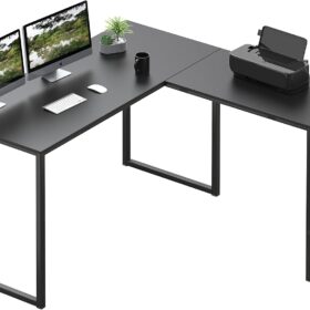 SHW L-Shaped Home Office Desk – 48-inch Wide Corner Computer Workstation with Durable Steel Frame, Space-Saving Design for Small Rooms (Black)