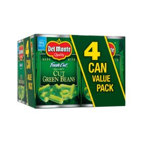 Del Monte Blue Lake Fresh Cut Green Beans, 4 Pack of 14.5 oz Cans | Non-GMO, No Artificial Preservatives, Pantry Ready