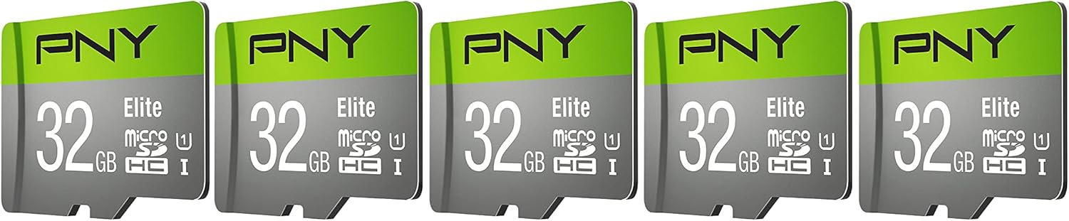 PNY Elite 32GB microSDHC Memory Card - 5 Pack, Class 10 UHS-I U1, Up to 100MB/s, Full HD Video for Smartphones, Drones & Cameras