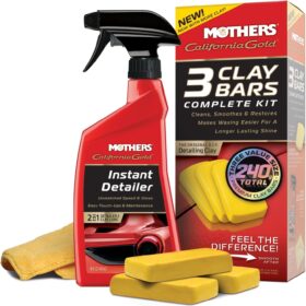 Mothers California Gold 3 Clay Bar Complete Kit - 3 Bars, 16 oz Detailer & Microfiber Towel | Professional Surface Contaminant Removal System for Automotive Paint Restoration (07240)