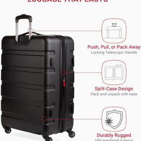 SwissGear 7366 Signature Series 27-Inch Hardside Expandable Spinner Luggage – TSA Lock & 360° Wheels (Black, Checked-Large)