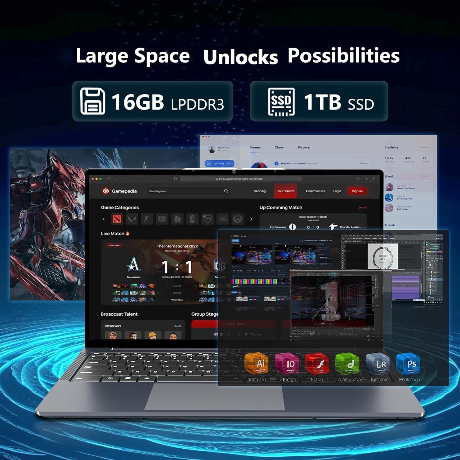 16-Inch High-Performance Gaming Laptop, 16GB RAM 1TB SSD, Intel Core i5 (Up to 3.60GHz), 1920x1200 FHD Display, Backlit Keyboard, WiFi5, RJ45, Mini HDMI