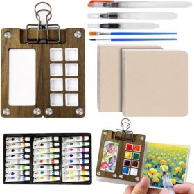 Ultimate Pocket Watercolor Travel Kit – 24 Color Portable Paint Set with Wooden Palette, Brushes & Sketchbooks