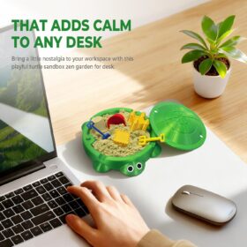 Mini Zen Garden for Desk - Turtle Sandbox Stress Relief Kit with Lid, Office Decor & Funny Coworker Gifts for Men & Women