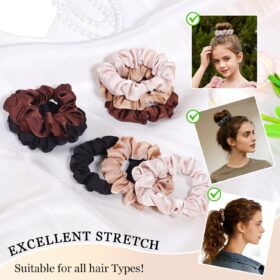 8PCS Ultra-Petite Satin Scrunchies for Women – Creaseless Hair Accessories for Fine Hair (Blonde, Brown, Black)