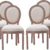 Nrizc French Country Dining Chairs Set of 4 - Farmhouse Upholstered Side Chairs with Solid Oak Wood Legs & Linen Fabric Round Back