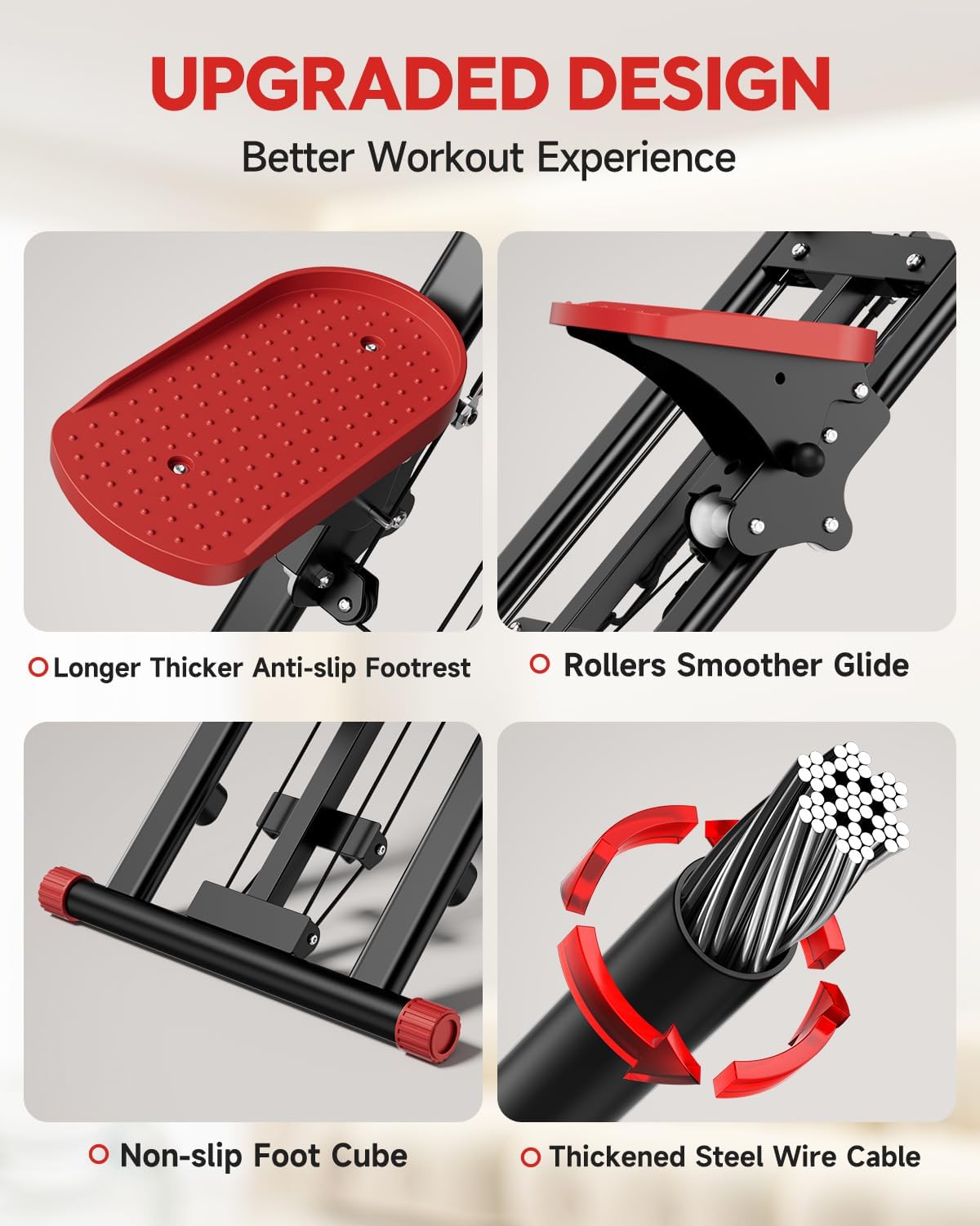 Compact Foldable Stair Stepper with Resistance Bands – Ultra-Quiet Home Cardio Machine with LCD Monitor, Non-Slip Pedals, and 3 Adjustable Height Levels