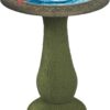 Solution4Patio Fiberclay Bird Bath - 18-Inch Weather-Resistant Garden Decor, Lightweight Stone-Look Birdbath with Non-Slip Basin for Outdoors, Easy Assembly Pedestal Bath for Lawn & Yard