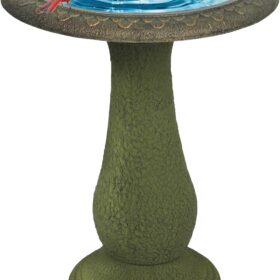 Solution4Patio Fiberclay Bird Bath - 18-Inch Weather-Resistant Garden Decor, Lightweight Stone-Look Birdbath with Non-Slip Basin for Outdoors, Easy Assembly Pedestal Bath for Lawn & Yard