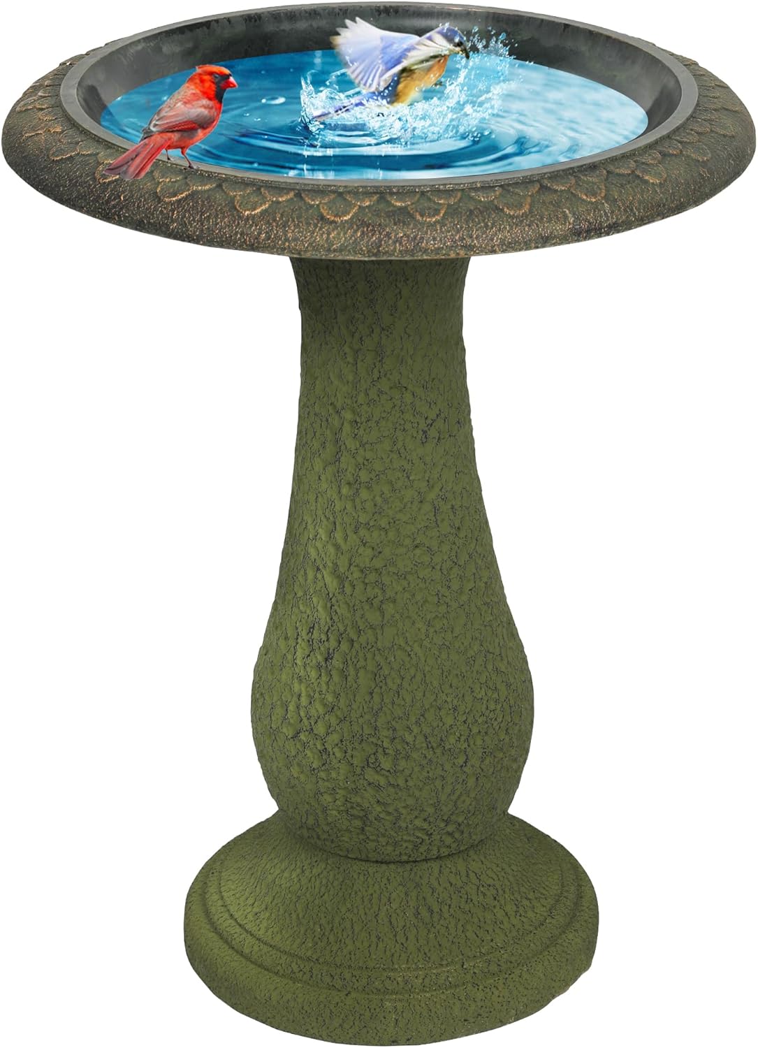 Solution4Patio Fiberclay Bird Bath - 18-Inch Weather-Resistant Garden Decor, Lightweight Stone-Look Birdbath with Non-Slip Basin for Outdoors, Easy Assembly Pedestal Bath for Lawn & Yard