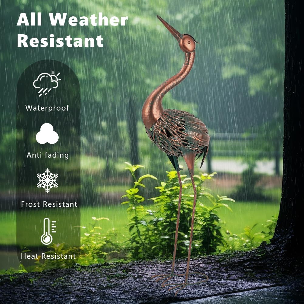 VEWOGARDEN Metal Heron Garden Statue - 33 inch Bronze Crane Sculpture for Outdoor Yard, Lawn, Pond & Patio Décor