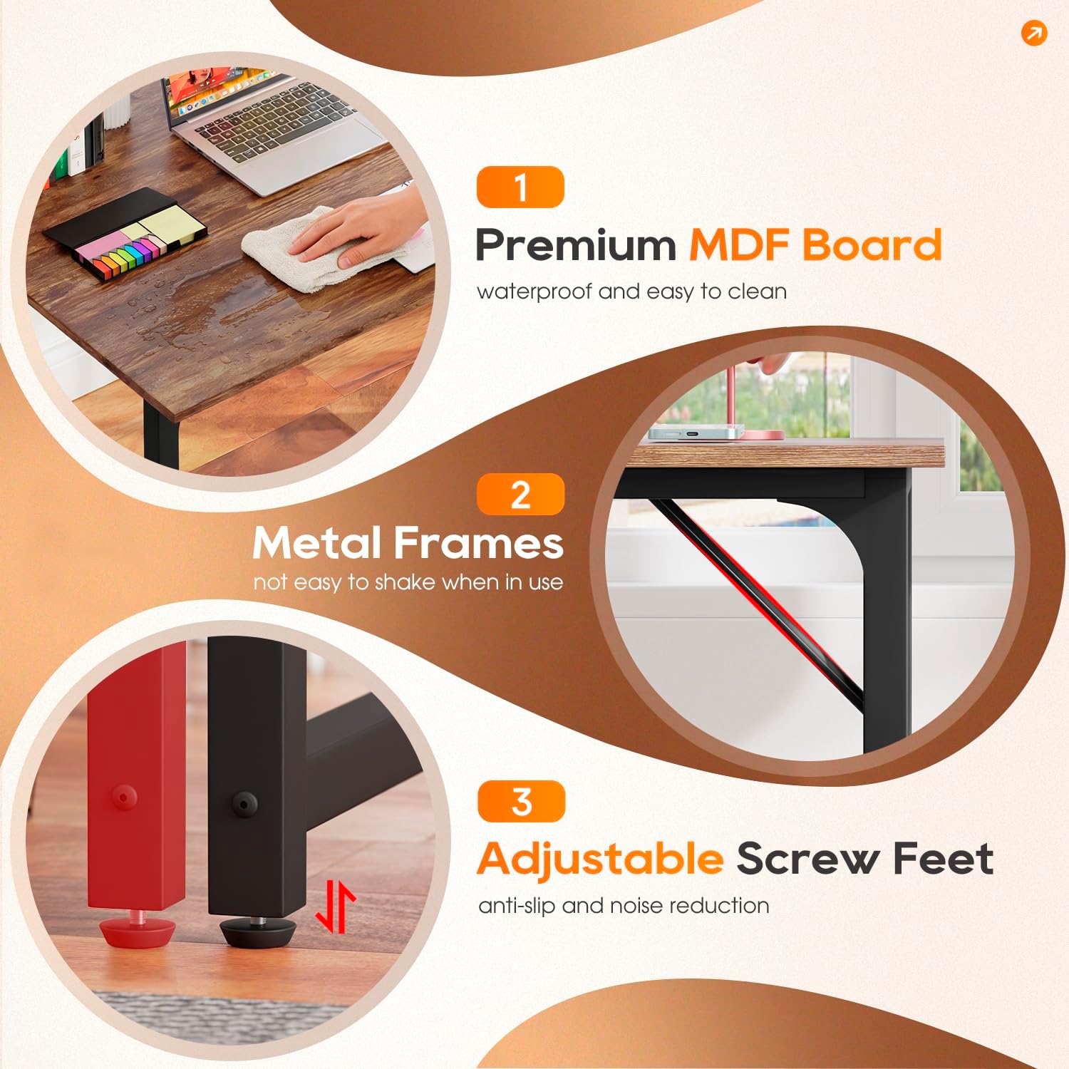 PayLessHere 32-Inch Modern Home Office Computer Desk | Sturdy Steel Frame, Water-Resistant Brown Finish | Space-Saving Study & Writing Table for Small Apartments & Dorms