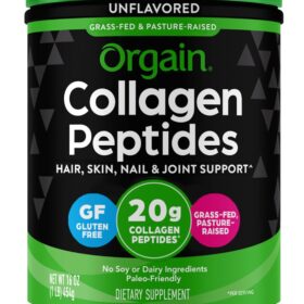 Orgain Hydrolyzed Collagen Peptides Powder – Grass Fed, Pasture Raised Protein for Hair, Skin, Nails & Joints – 20g Type I & III, Unflavored, Keto & Paleo Friendly (1lb)